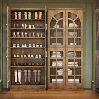 YUZHOU 8-Tier Tall Shoe Cabinet with Doors & Led Lights and Adjustable Shelves