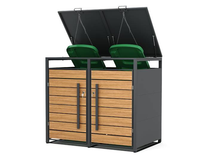Mülltonnenbox Stahl 2 Fächer 480L anthrazit/braun