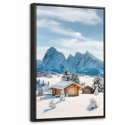 LEINWAND Bilder mit Rahmen - Winter - Hütte - Berge - Aussicht - Schnee - 40x60