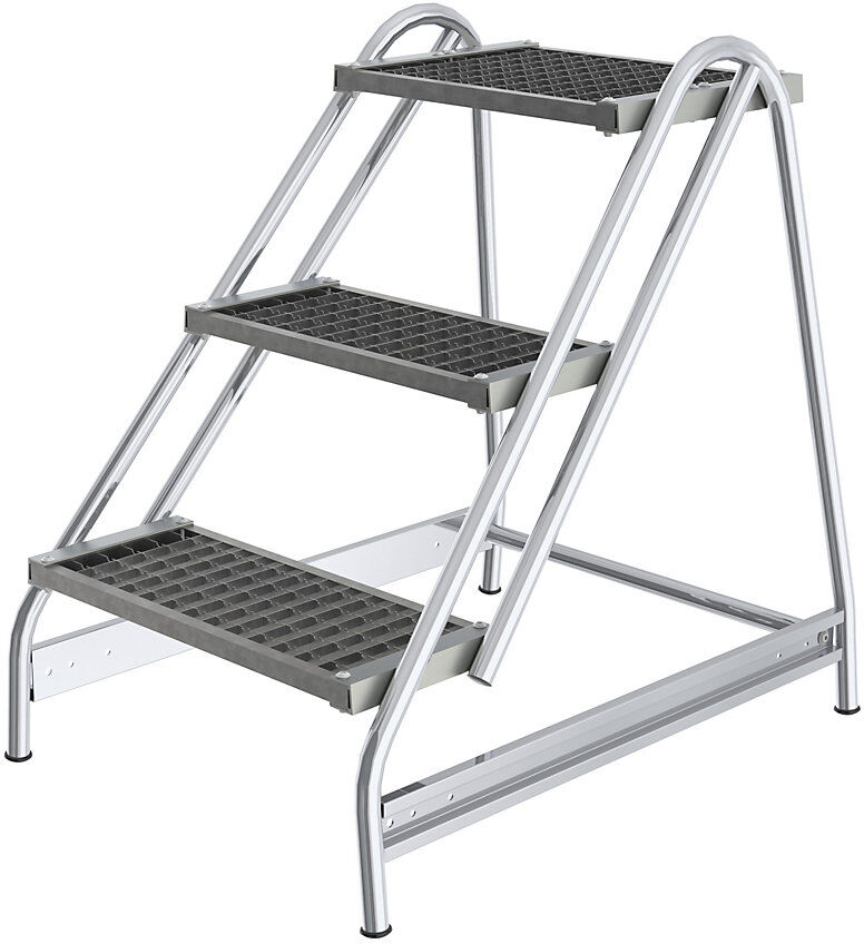Aluminium-Arbeitspodest, Stufen aus Stahl-Gitterrost, einseitig begehbar, 3 Stufen MUNK