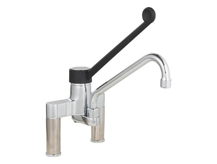 GastroHero Küchenarmatur Zweiloch Mischbatterie Profi 200 Gastro Armatur Schwenkauslauf Verchromtes Messing, extra langer Wasserhahn, korrosionsbeständig