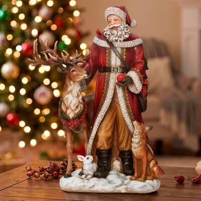 Roman Inc/Drop Ship Woodland Santa Claus Sculpture Red , Red