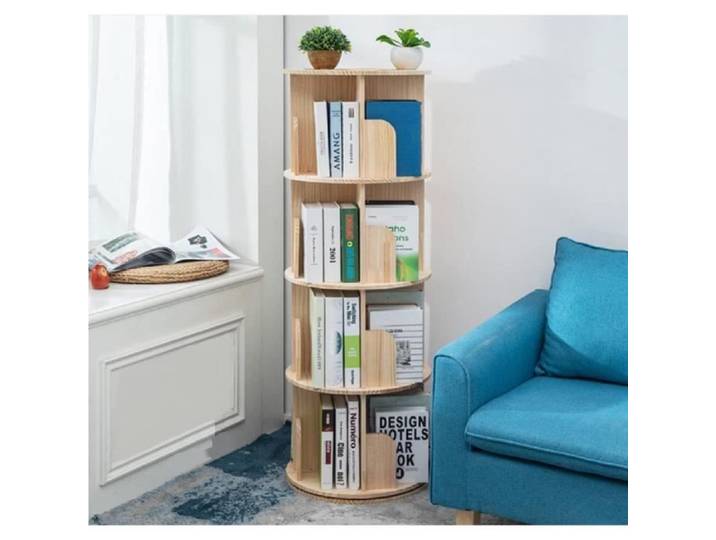 Bibliothèque rotative en bois massif 360 4 Niveaux - Marque Heehee