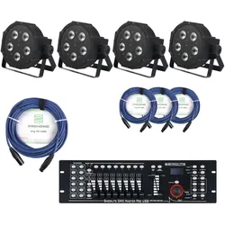 Showlite FLP-5x9W Scheinwerfer 4 x Set inkl. Showlite Master Pro USB & Kabel