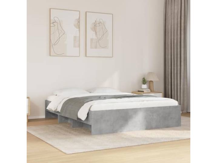 RJPLMFV Bettgestell, 150 x 200 cm, Grau, Beton, Holz, Technik Ohne Matratze, Lattenrost inklusive, Aufbewahrungsfächer, Schlafzimmer