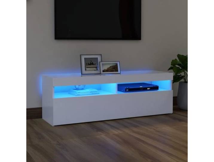 Meuble TV LED Blanc 120x35x40 cm - SONEW - Rectangulaire - Laqué