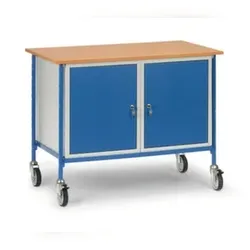 Fetra Schrankwagen, Ladefl. LxB 1120x650mm, RAL5007, 2 Schränke, TPE-Bereifung