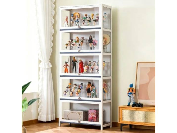 Vertikale Vitrine, Ausstellungskasten, Sammlungsregal, Aufbewahrung 5 Unabhängige Ebenen Mit Klapptüren, Glatte Oberfläche, Zum Schutz Von Charakterfiguren, Sammelspielzeuge, Wohnzimmer&Studio