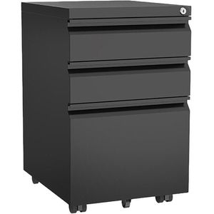 FlexiSpot Rollcontainer RC3B, aus Metall, schwarz, mit 2 Schüben und Hängeregistratur, abschließbar