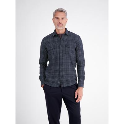 Karohemd LERROS "Herrenhemd aus Baumwolle mit raffiniertem Karomuster", Herren, Gr. L, Normalgrößen, blau (classic navy), 100% Baumwolle, Hemden Karohemd