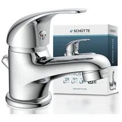 Schütte ATHOS PLUS, Waschtischarmatur mit Zugstange, Wasserhahn Bad mit Ablaufgarnitur Waschbecken, Mischbatterie Waschbecken
