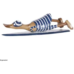 HTI-Living, Deko Figuren + Skulpturen, Dekoente Wellenquak Willi aus Holz 30 cm Surfbrett Ente maritime Dekofigur