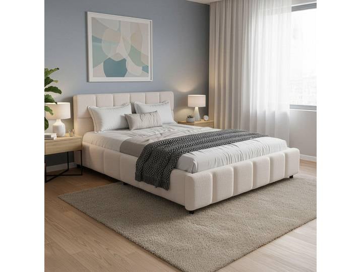 Juskys Polsterbett Florenz 140 x 200 cm, Bouclé, Bubble Design & modern – Creme