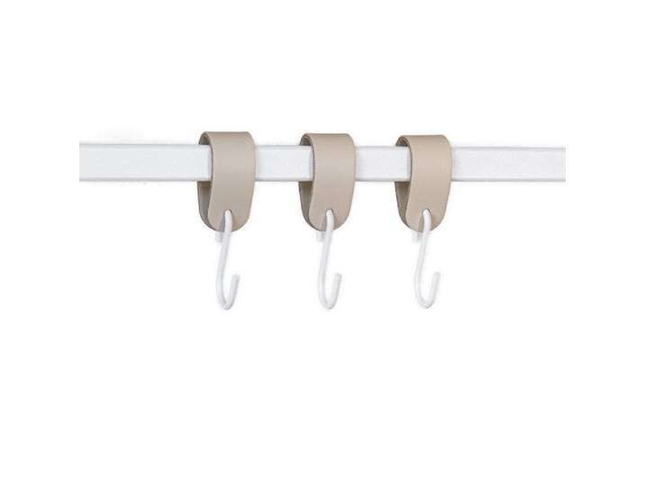 Metallbude Leder S-Haken im 3er oder 6er Set - Beige/Weiß , 3er