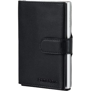 Samsonite Kreditkartenetui Alu Fit Slide-Up Wallet, Echt Leder, für 8 Karten, schwarz, mit Geldscheinfach und RFID Schutz