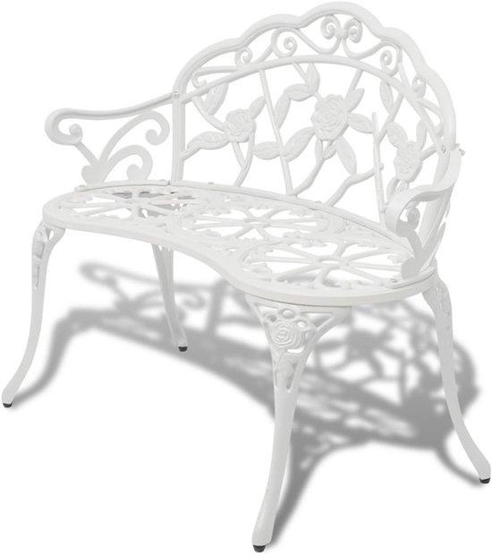 Famanu Gartenbank Gussaluminium - Elegante Blumenornamente - 100 cm breit - Weiß