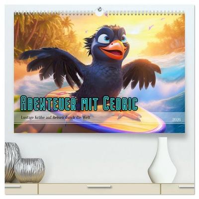 Abenteuer mit Cedric - Lustige Krähe auf Reisen durch die Welt (hochwertiger Premium Wandkalender 2026 DIN A2 quer), Kunstdruck in Hochglanz