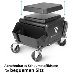 Stahlwerk, mobiler Werkstatthocker mit grosser Schublade und 2 Seitenfächern maximale Traglast 135 kg