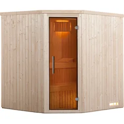 Weka Sauna Kiruna 2 mit Glastür und Eckeinstieg 230 V - 68 mm-4,5 kW Saunaofen OS inkl. Steuerung - "Alles dabei"inkl. gratis Sauna-Set im Wert von 70,99 €