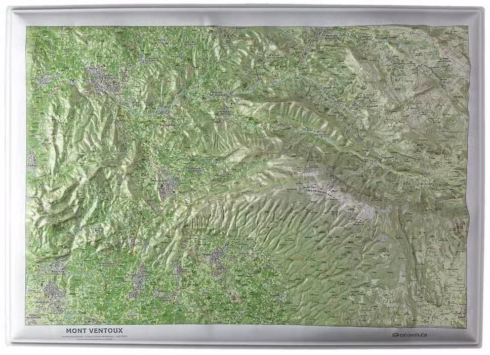 Deniveles  - Pack Carte 3D Mont Ventoux + Cadre 50x70 cm Black - Carte 3D