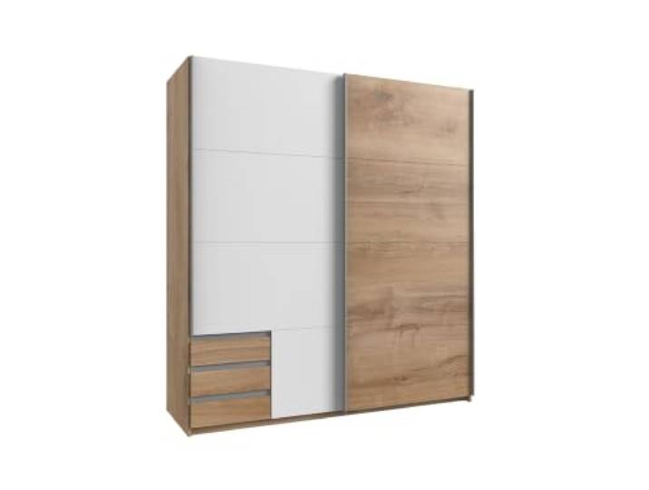 Kleiderschrank Emden Plankeneiche mit Weiß 179 cm Breite ohne Spiegel