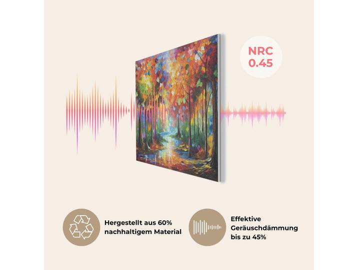 MuchoWow Akustikbild - Landschaft - Wald - Farben - Natur - 100x70, Mehrfarbig, Kunststoff, Rechteckig, 100x70x0.9 cm, Wandverkleidung, Akustikpaneele