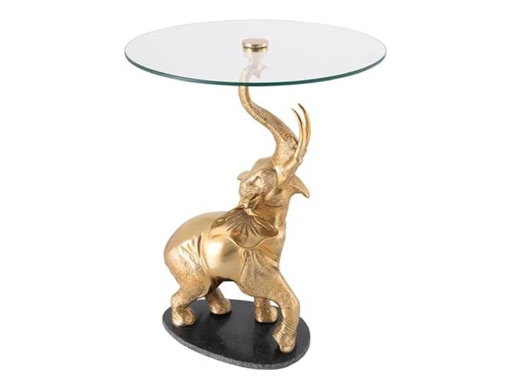 Riess Ambiente Beistelltisch Elephant 60cm - schwarz Gold - Sicherheitsglas Handgefertigt, als Beistell- oder Couchtisch nutzbar, detailgetreue Elefanten-Skulptur, hochwertig, 20 kg Belastbarkeit