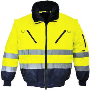 Portwest Arbeitsjacke Hi-Vis Pilotenjacke PJ50, Warnschutzjacke, gelb-marine, Größe L