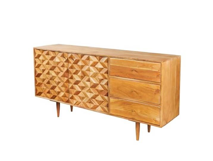 riess-ambiente.de Massivholz Sideboard Alpine 145cm Natur Akazie Retro Design Honey Finish, massives Sideboard für Dein Wohnzimmer