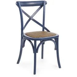 Stuhl Cross aus Ulmenholz und Rattan, klassisch, blau, robustes Design für dein Zuhause