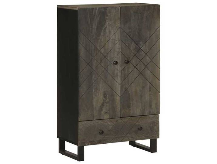 Buffet noir 60x33x100 cm bois de manguier massif armoire latérale armoire de rangement haute vitrine haute 4017714