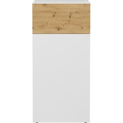Kommode FMD "Belm", weiß (brillantweiß, artisan eiche), B:54,5cm H:115cm T:41,7cm, Sideboards, Kommode, Grifflose Kommode mit Tür und Schubkasten, Breite 55 cm