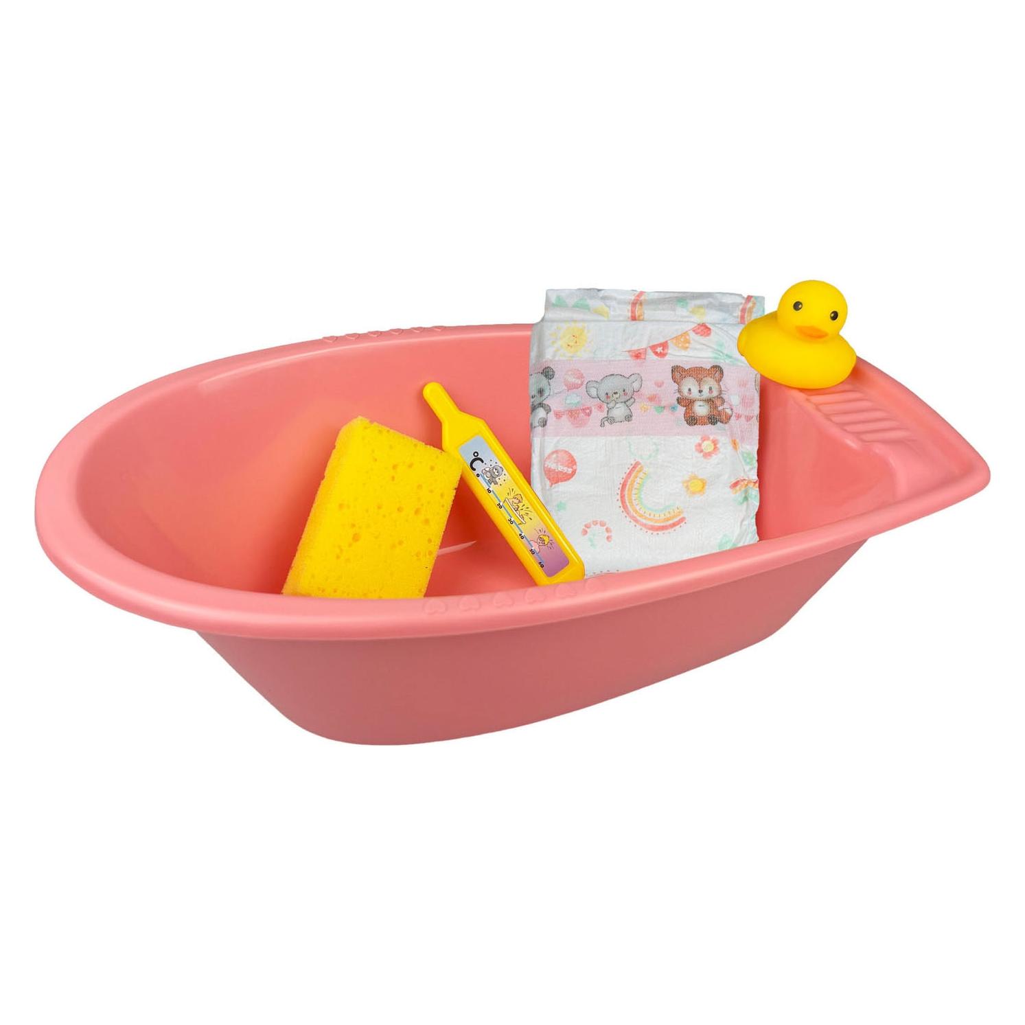Heless Puppen-Badewannenset mit Zubehör, 41x23x13 cm, rosa (Schwamm, Ente, Thermometer, grosse Windel) (67568324)