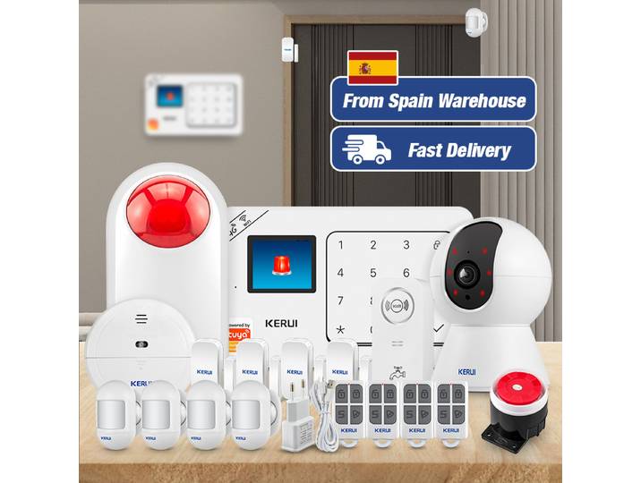 Livraison rapide depuis l'entrepôt ES KERUI 4G + WiFi système d'alarme antivol domestique sans fil ensemble Tuya protection de sécurité intelligente Alexa W184