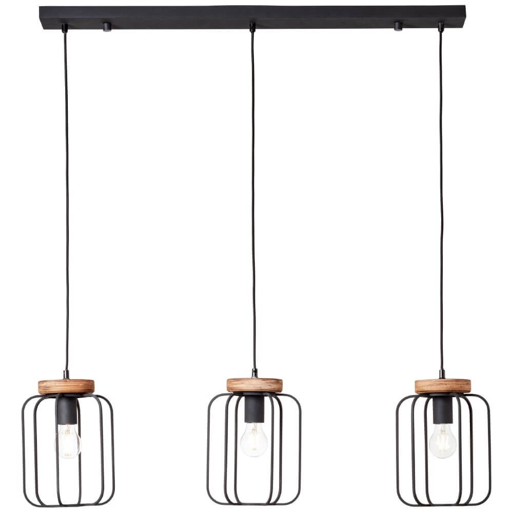 Brilliant Tosh Beam Hanglamp 3-lichts zwart en houtbruin