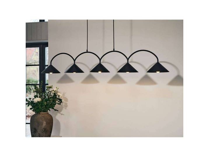 Hanglamp CURVE 5, dimbaar, zwart, Woon-/ Eetkamer, metaal, Vintage, hanglamp