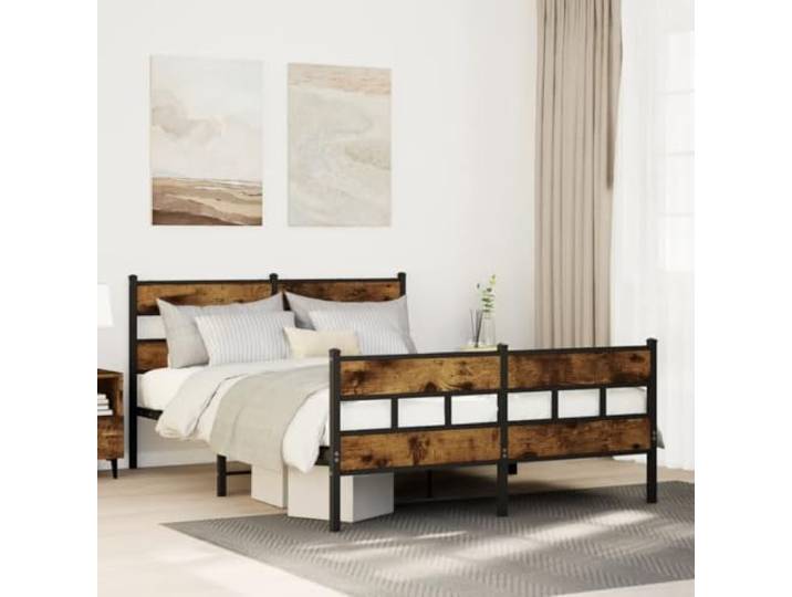 YUOTYRKTEJRSG Stabiler Eisenrahmen Elegantes Design 140 x 200 cm Braun Metallbett ohne Matratze Räuchereiche 140x200 cm Bettgestell mit Lattenrost Stauraum Stabiler Eisenrahmen Schlafzimmer