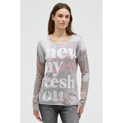 Rundhalspullover SOCCX, Damen, Gr. S, fresh grau, Feinstrick, Material: 100% Baumwolle, bedruckt, regular fit normal, Rundhals, eingesetzt Rollsaum, Pullover Rundhalspullover, aus Feinstrick mit Rollsaum