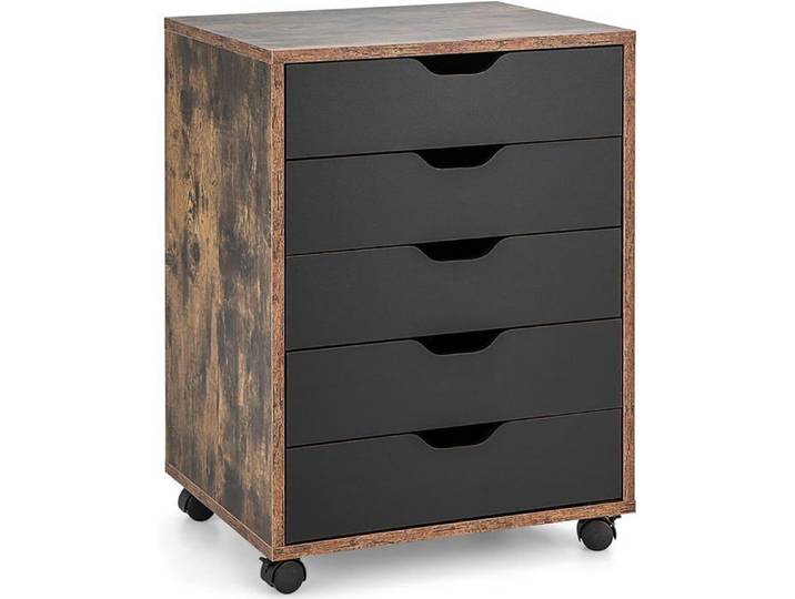 GOPLUS Caisson de Bureau à Roulettes avec 5 Tiroirs 50x42x67cm Style Moderne Marron