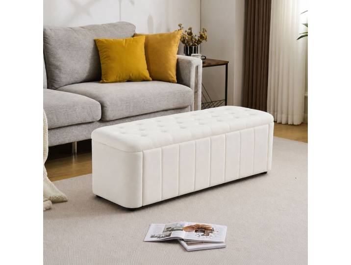 Banquette de rangement capitonnée 130 kg - BEAUNIV - coffre de rangement banc rembourré velours beige
