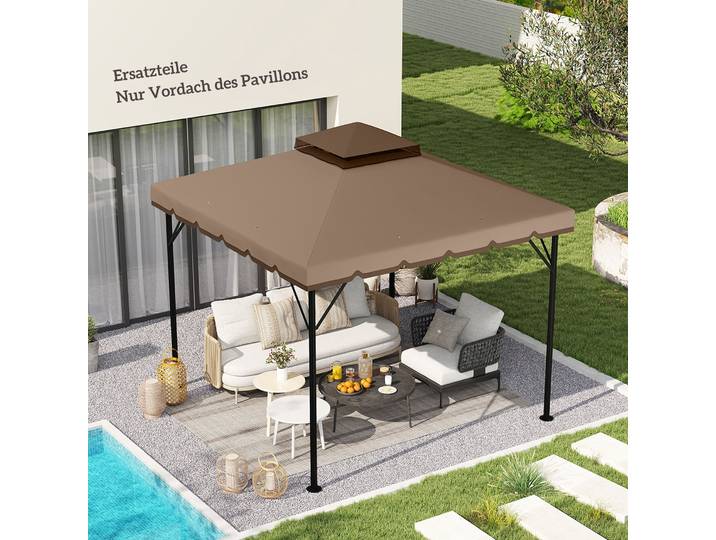 Outsunny Toit Remplacement Pavillon 3x3m Imperméable Kaki