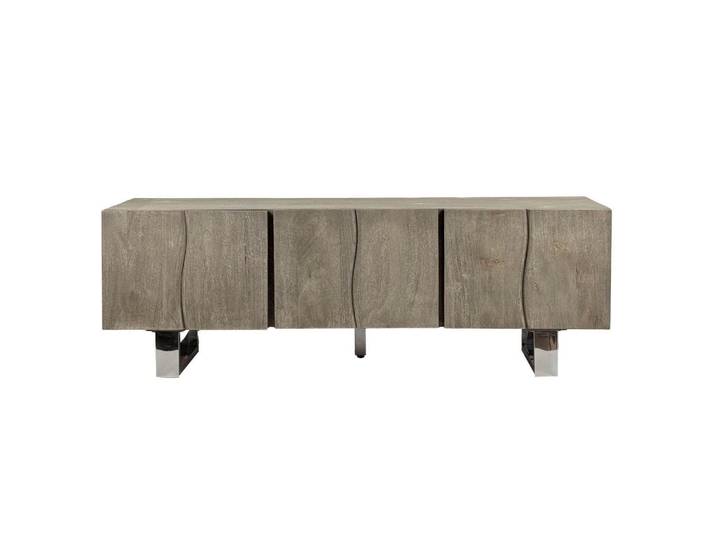 Mid.you Lowboard, Grau, Metall, Akazie, massiv, 3 Fächer, 160x56x46 cm, stehend, handgemacht, Holzmöbel, Kleinmöbel Holz, Holzkommoden, Lowboards Holz