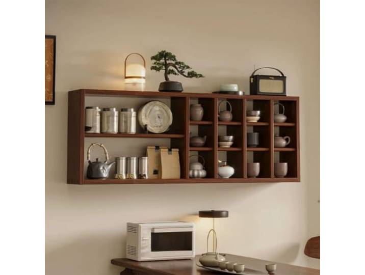 Wandregal Holz für Tassen Kaffeebar Organizer, Hängeregal Wanddeko Küche Stabiles Massivholz, Schnelle Wandmontage, Vielseitige Ablage, Platzsparendes Design(Brown)