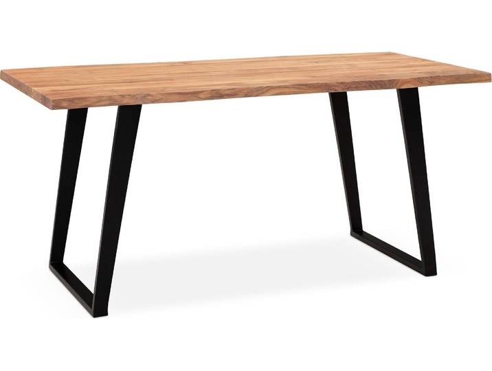 WOHNLING Bureau 120x60x76 cm Bois massif d'acacia / métal Bureau d'ordinateur Bord d'arbre Bureau de bureau à domicile Massif avec pieds en U noirs Table en bois