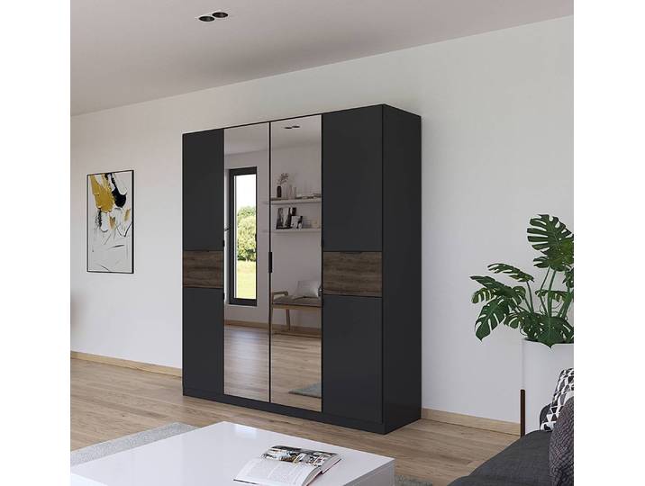 Armoire Ticao avec Miroir et Softclose 181cm Gris/Gris/Imitation chêne foncé