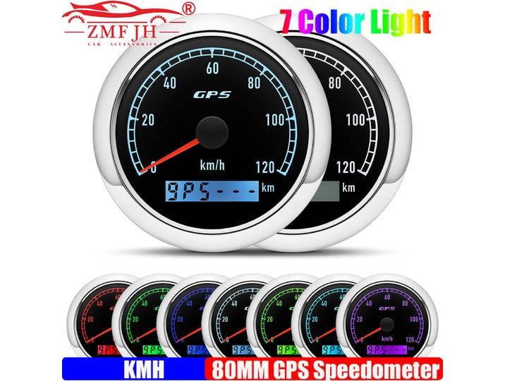 Compteur de vitesse GPS ZMFJH 80MM avec antenne GPS 30KMH, 60KMH, 80KMH, 120KMH, 200KMH, 300KMH, compteur de vitesse LED 7 couleurs pour voiture et bateau