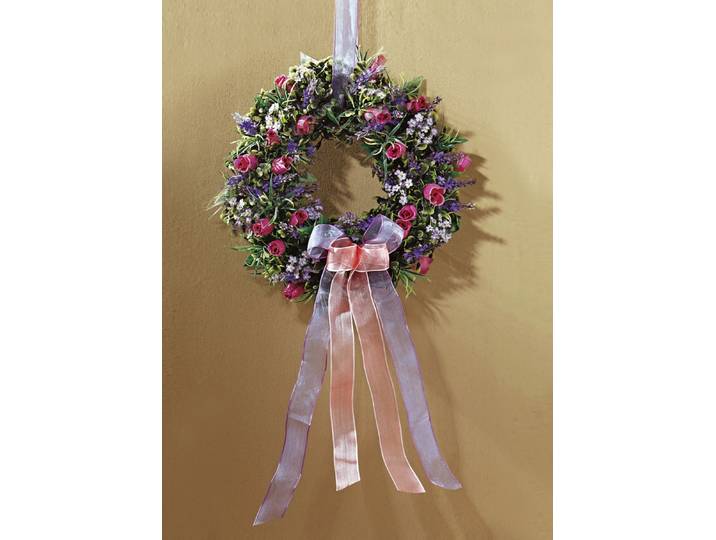 Wandkranz mit Rosen, Vergissmeinnicht und Lavendel