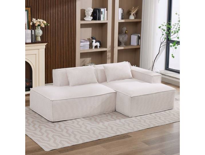 Canapé d'angle 2 places en tissu polyester beige