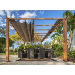 Paragon Outdoor Almuiminium Pergola "Florenz" Pavillon mit ausziehbarem Sonnensegel,holzoptik,350 x 505 x 236 cm (L x B x H)