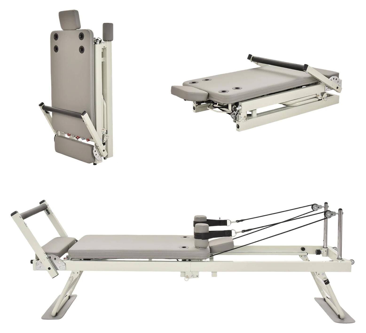 Pilates-Reformer - Trainingsgerät - Tragbar - Faltbar - Einstellbarer Widerstand - Widerstandsfedern - 136 kg Tragfähigkeit - Grau
